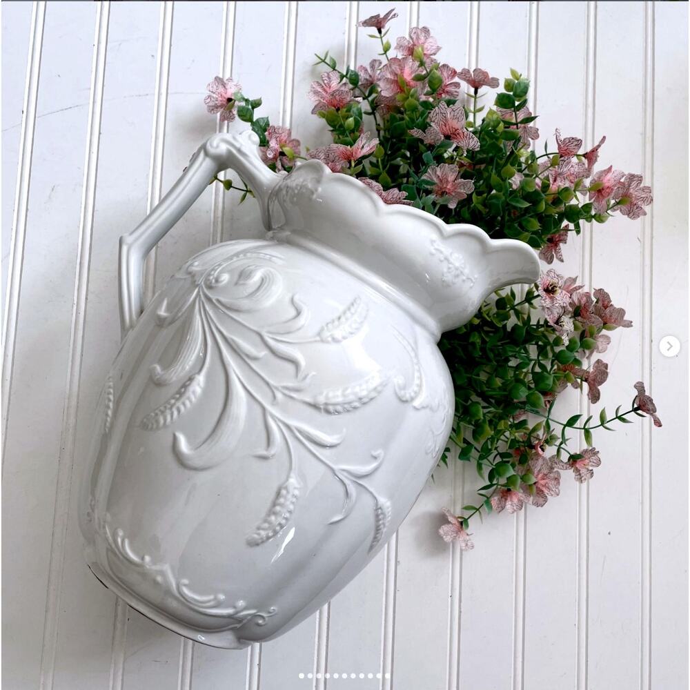 Vintage Bishop & Stonier England Ironstone China White Embossed Water Pitcher